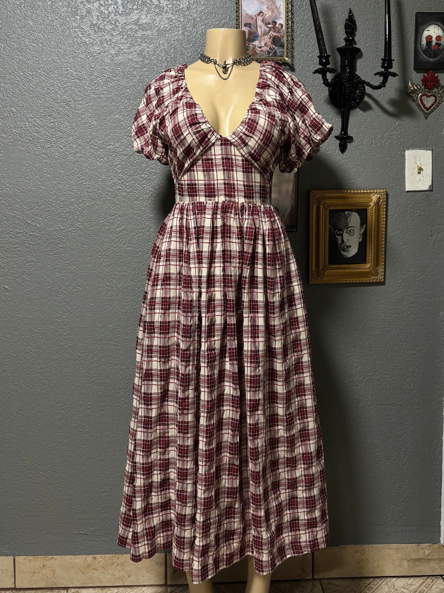 Plaid Puff Dress XS