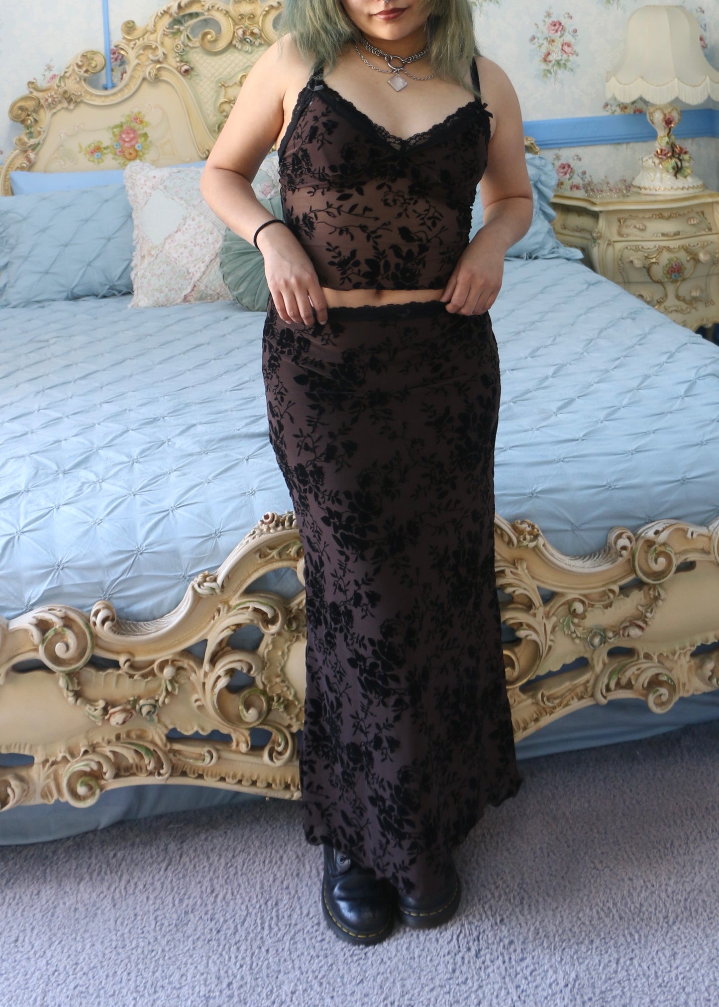 Vibrant Blue Floral Mesh Top Small