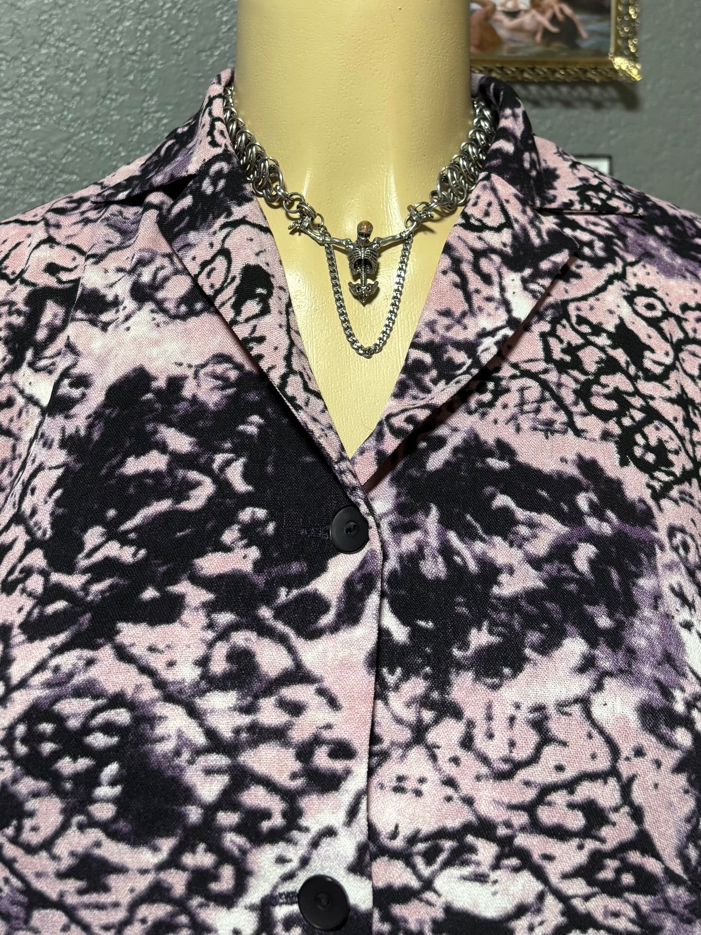 Patterned Midsleeve Button Up S/M