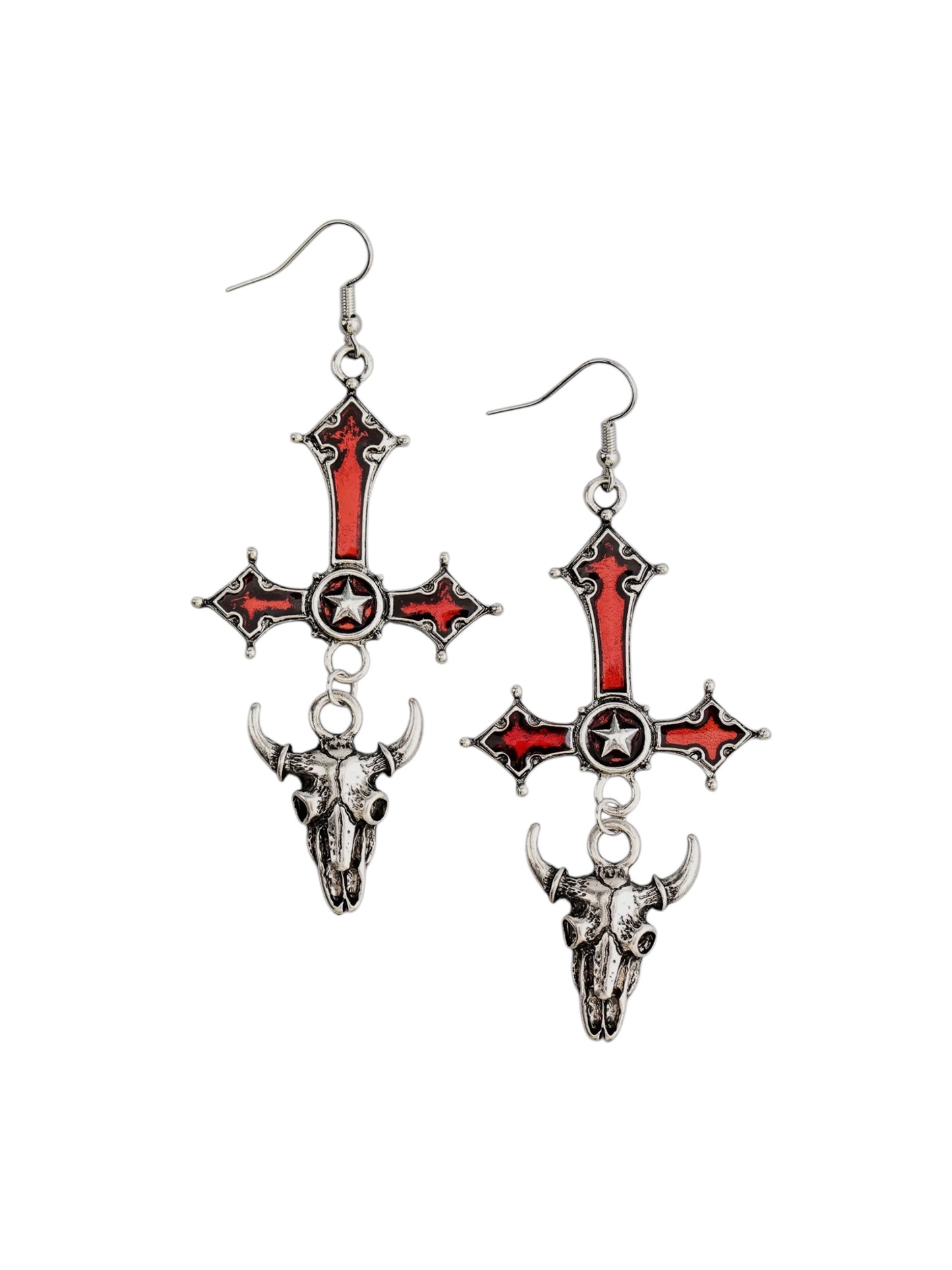 Upside Down Cross & Skull Earrings