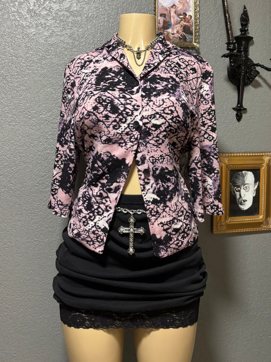 Patterned Midsleeve Button Up S/M