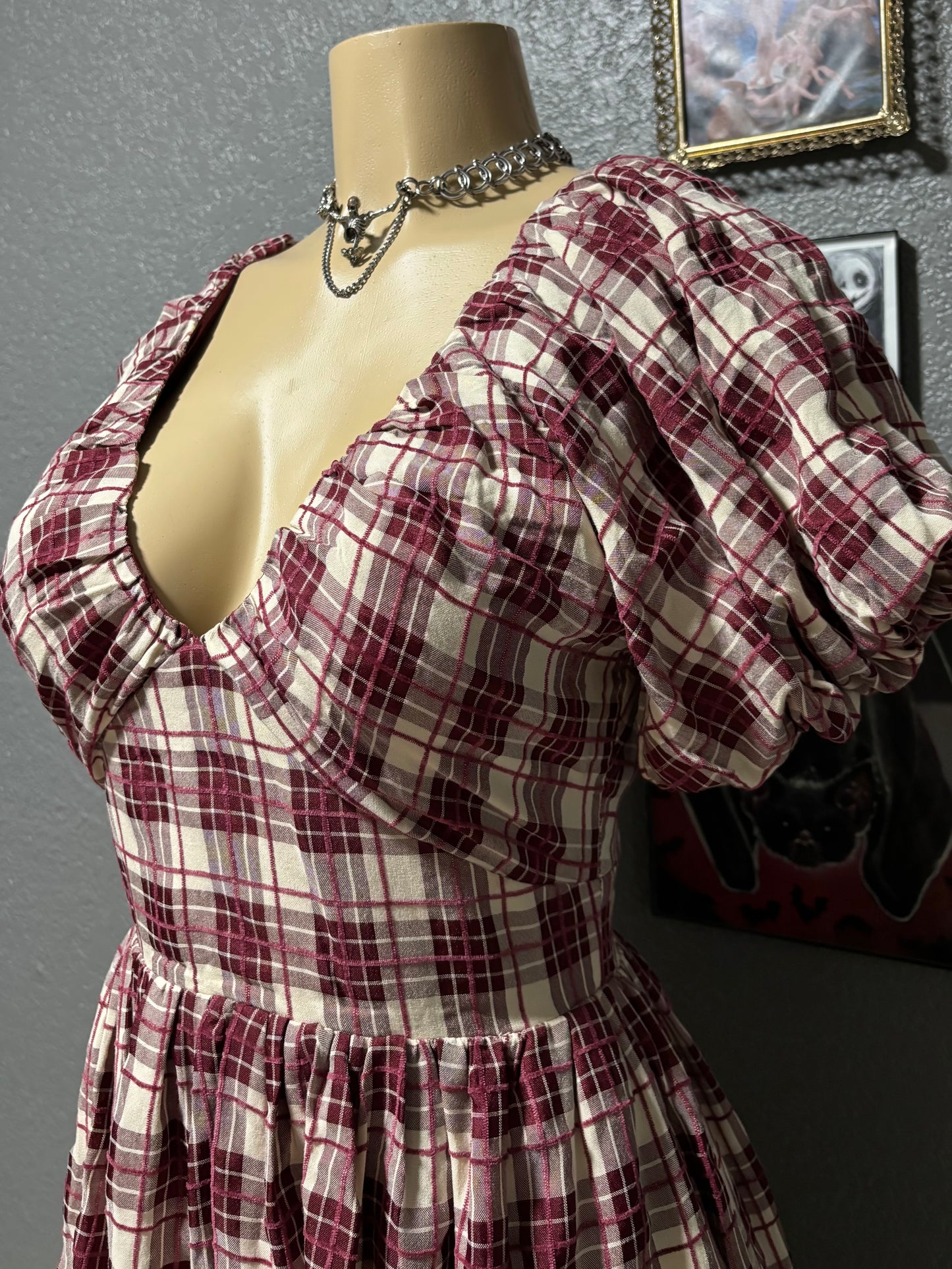 Plaid Puff Dress XS