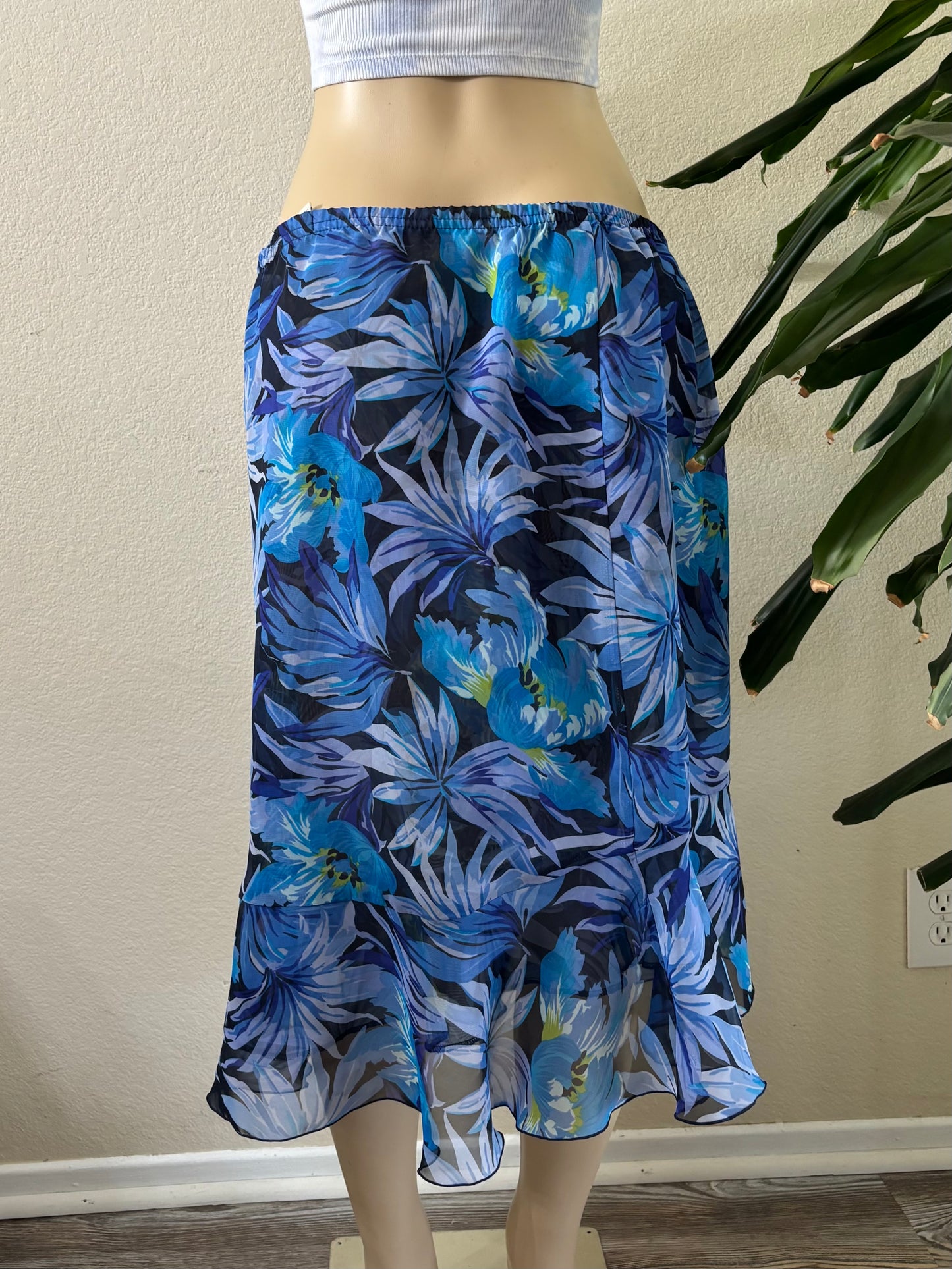 Y2k Blue Floral Midi Skirt Large