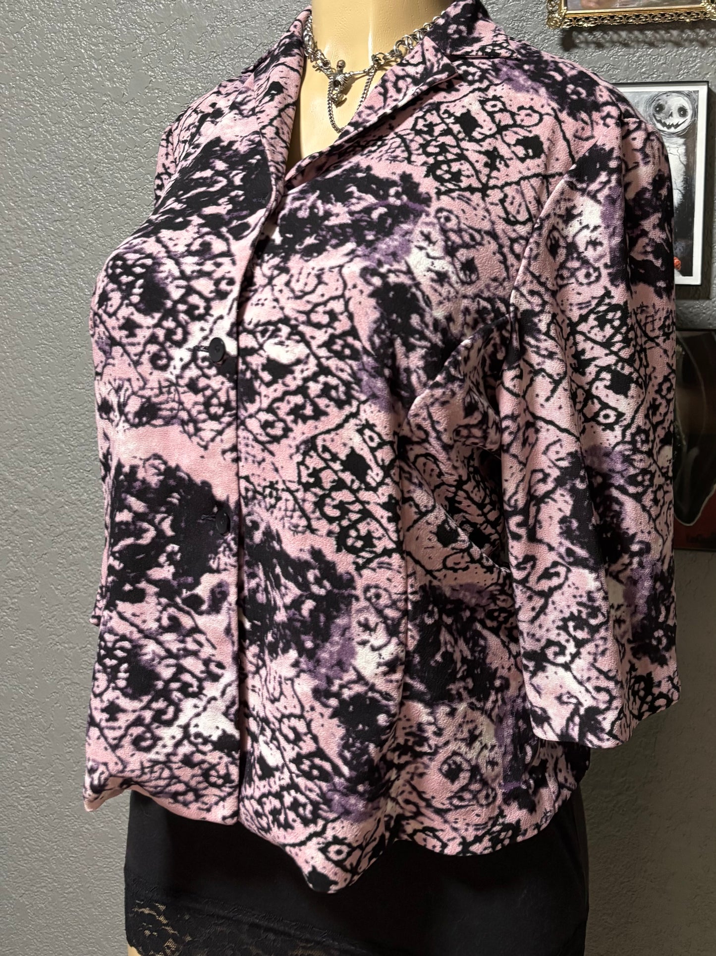 Patterned Midsleeve Button Up S/M