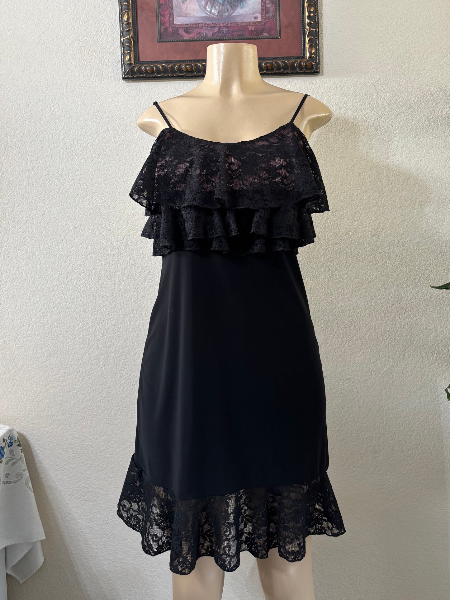Y2k Black Ruffle Lace Dress Large
