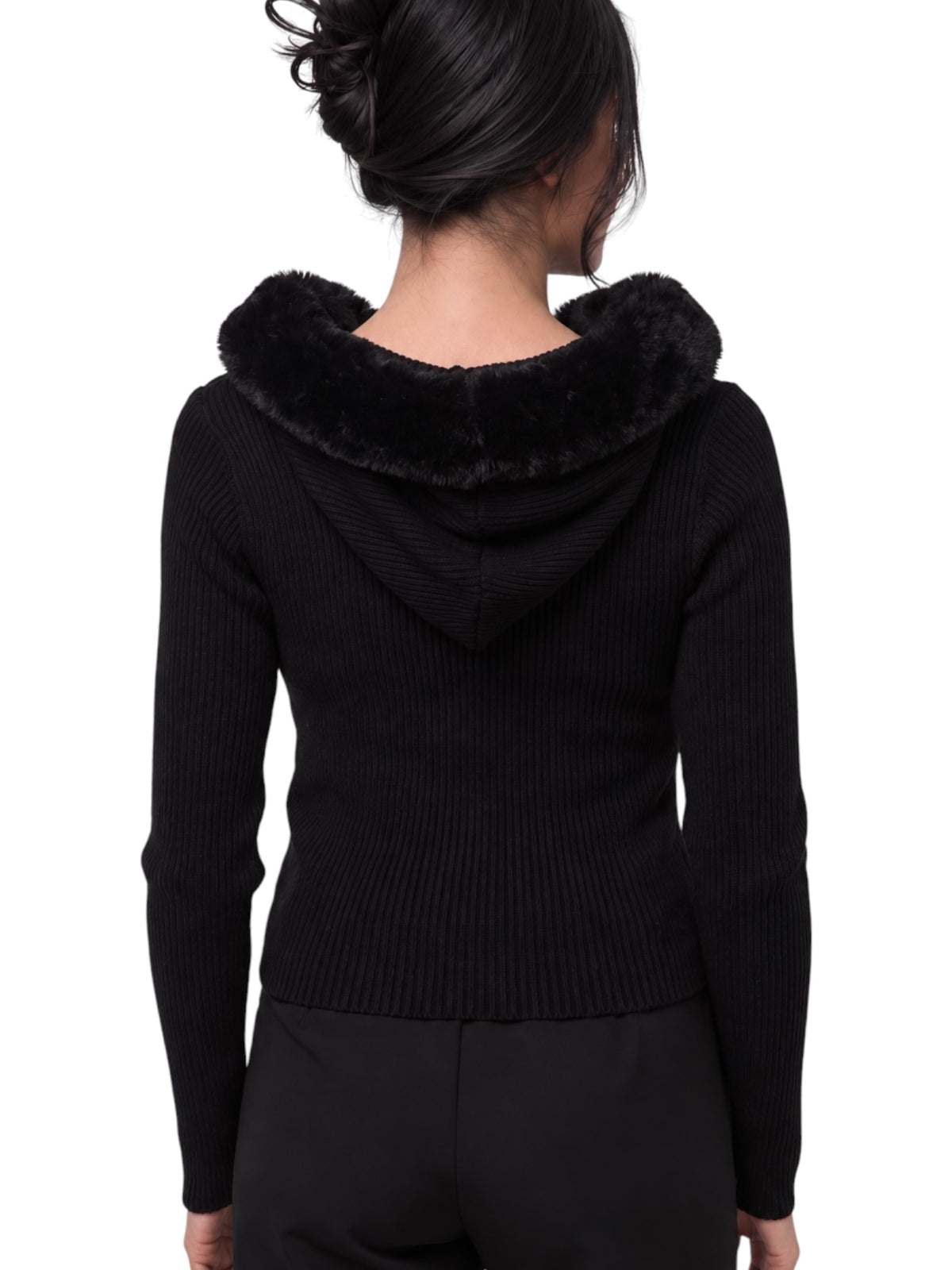 Fur Trim Ribbed Hoodie