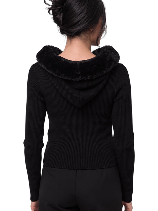 Fur Trim Ribbed Hoodie