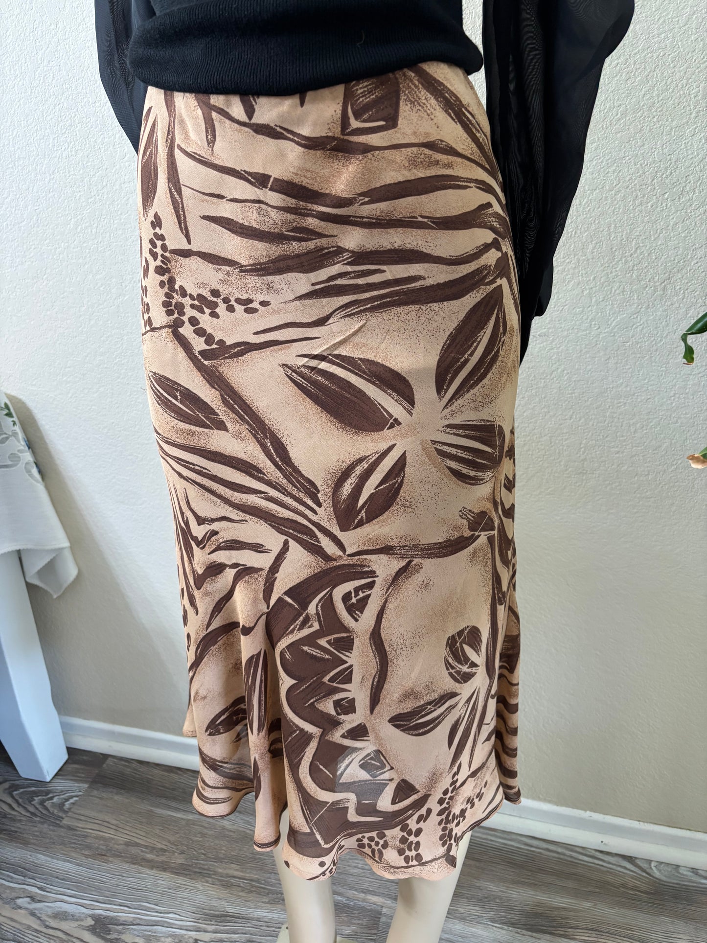 Brown Floral Midi Skirt XL