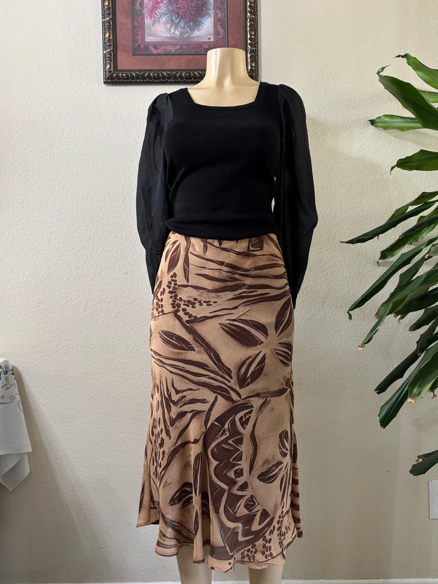 Brown Floral Midi Skirt XL