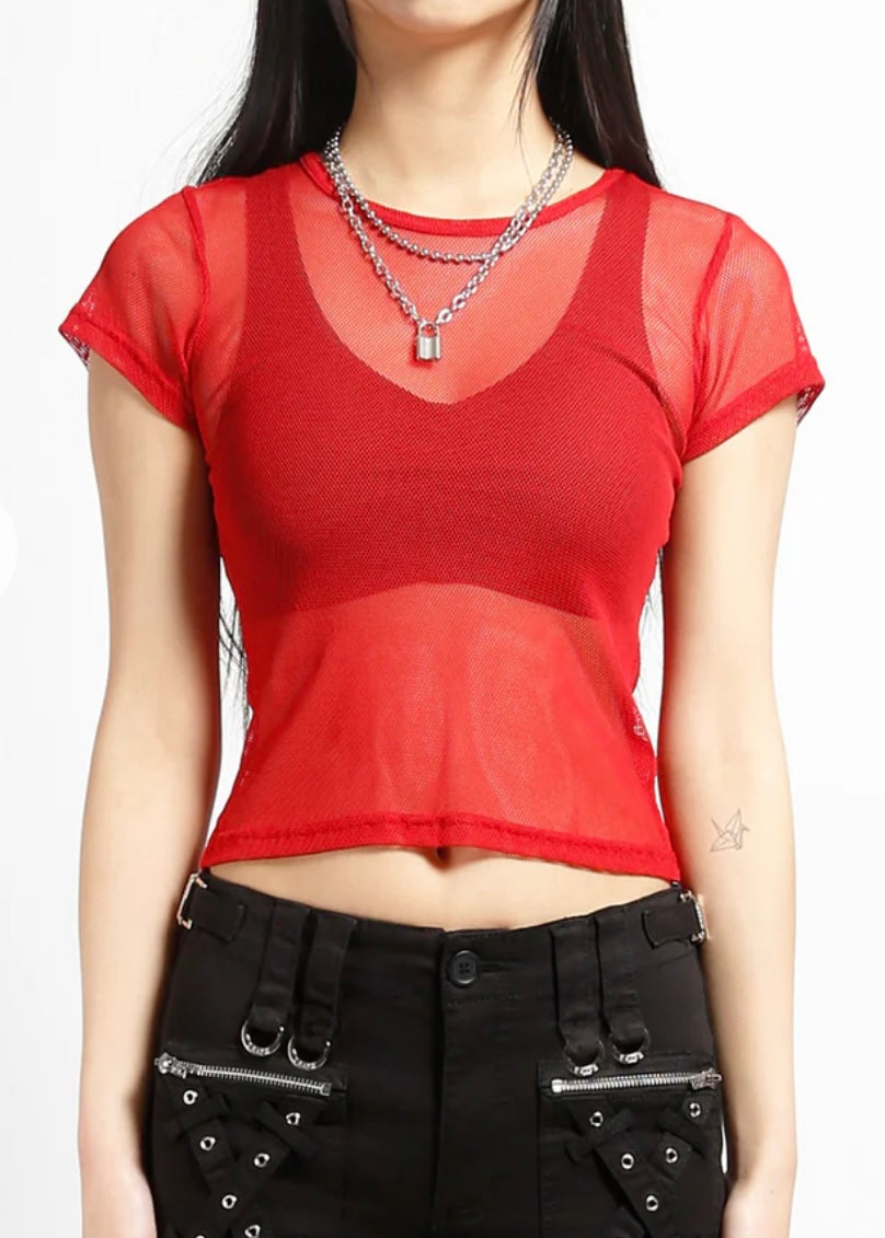 Red Fishnet Baby Tee