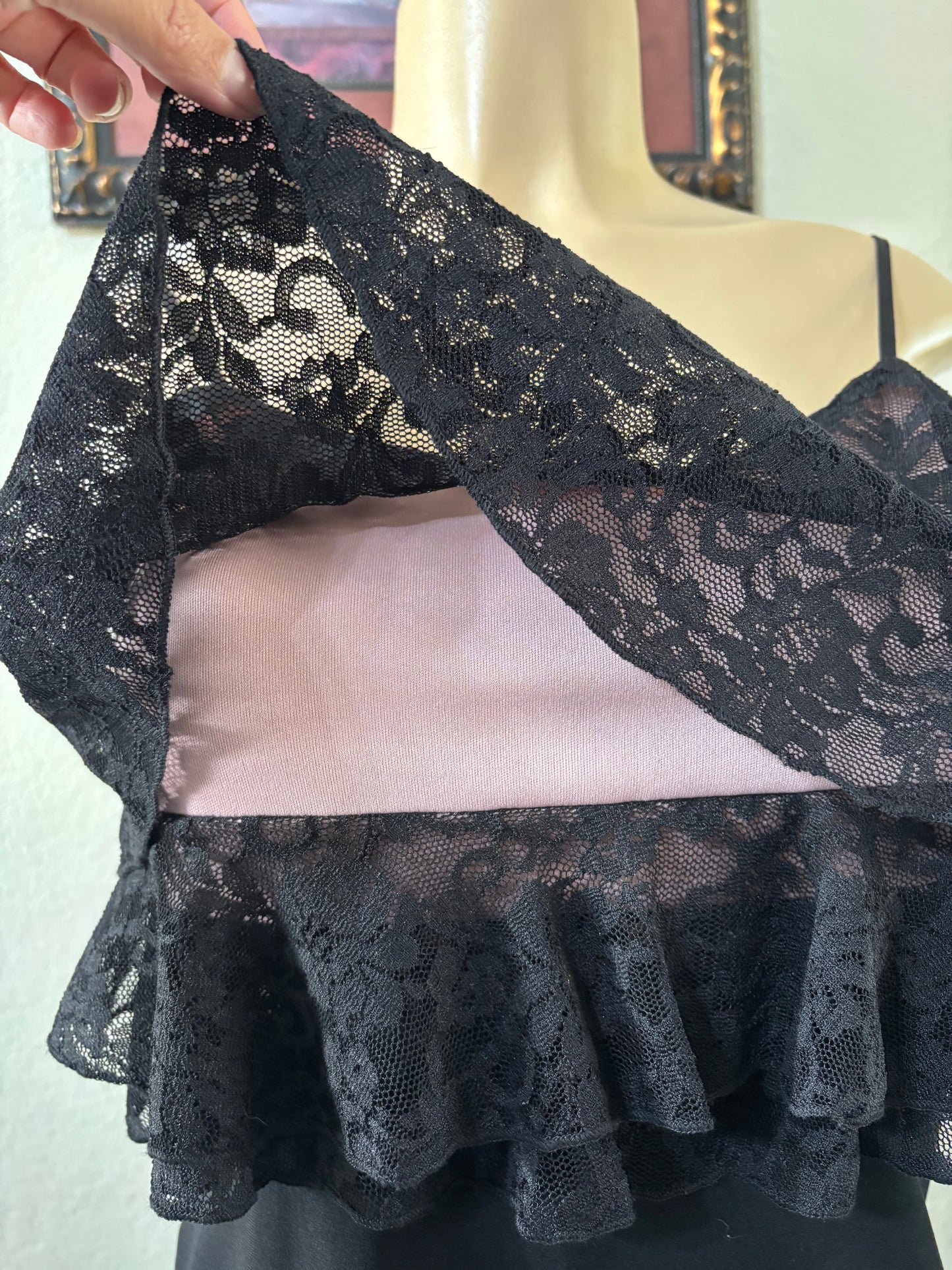 Y2k Black Ruffle Lace Dress Large