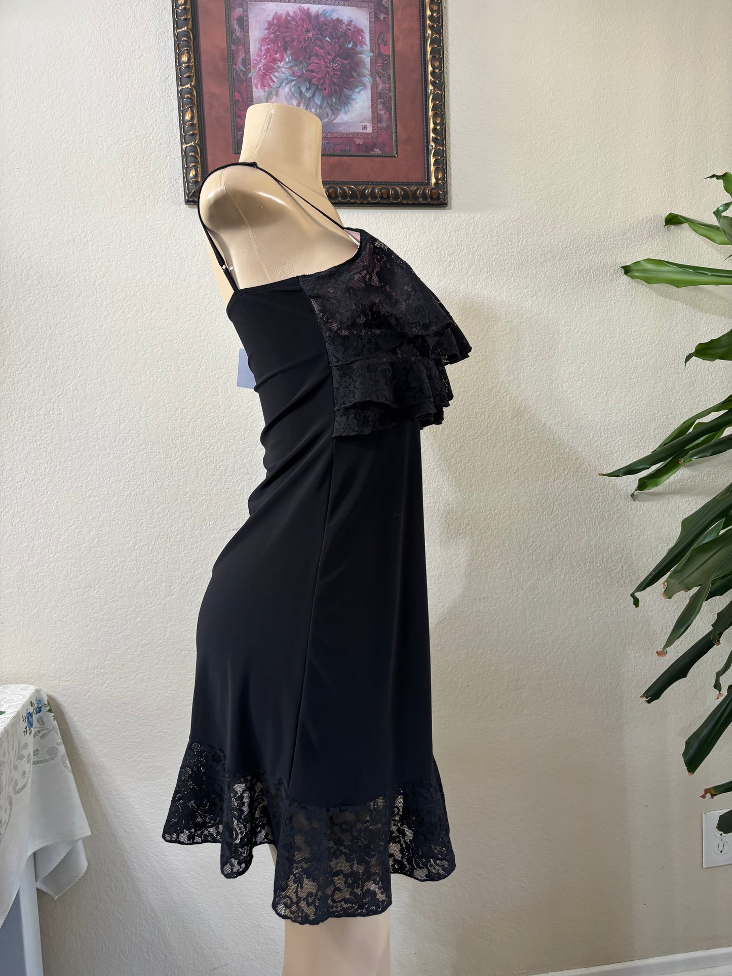 Y2k Black Ruffle Lace Dress Large