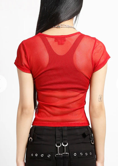 Red Fishnet Baby Tee