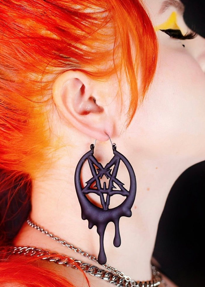 Drippy Metal Pentagram Earrings