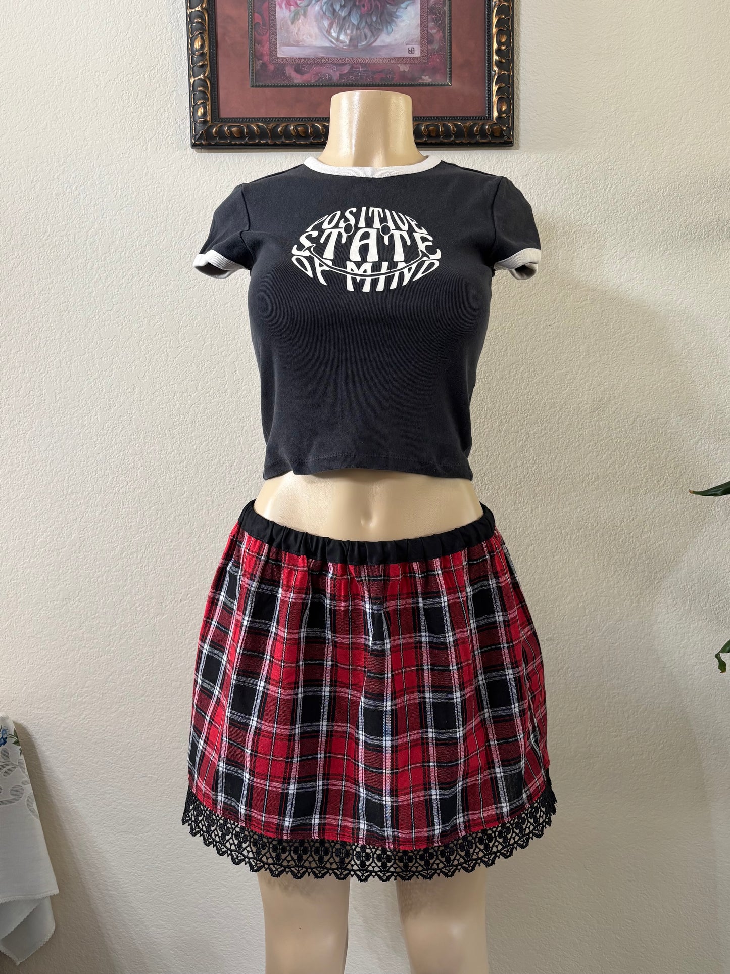 Red Plaid Skirt Large
