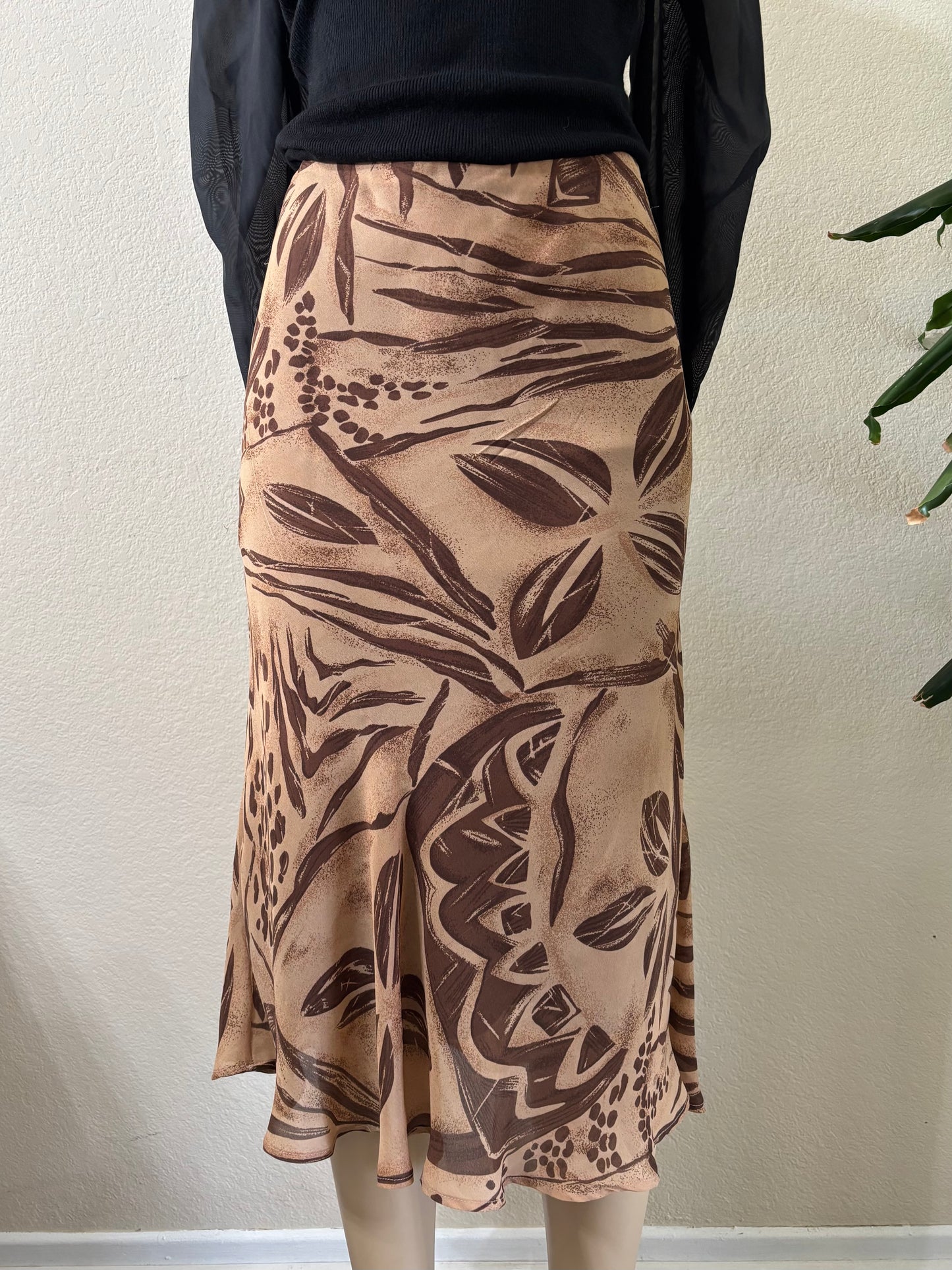 Brown Floral Midi Skirt XL