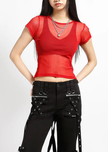 Red Fishnet Baby Tee