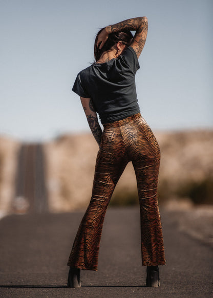 Eye of the Tiger Animal Print Velvet Flare Pants Bell Bottoms