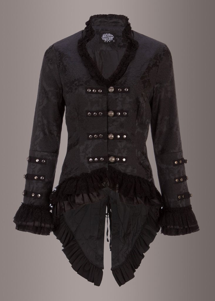 Elegant Black Victorian Jacket with Lace Embellishments