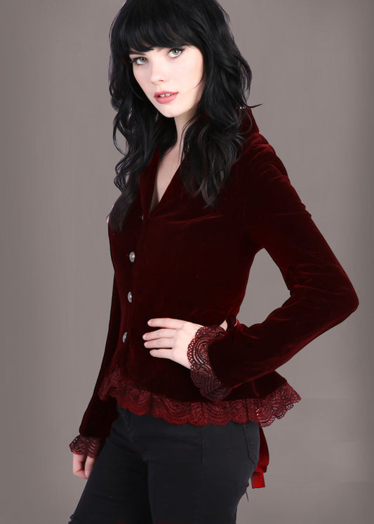 Burgundy Velvet Gothic Jacket with Lace