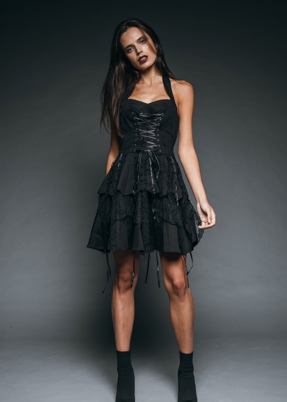 Astrid Goth Mini Dress with and Lace Up