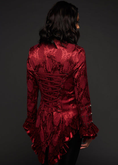 Burgundy Red Tail Jacket Gothic Steampunk Coat