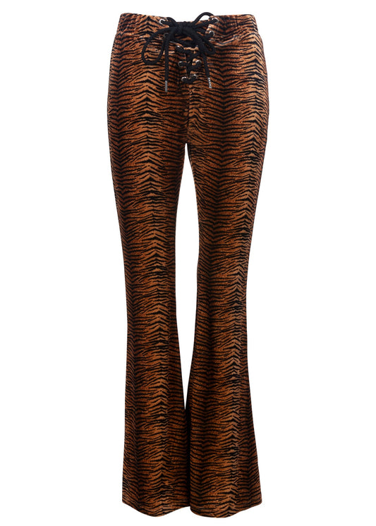 Eye of the Tiger Animal Print Velvet Flare Pants Bell Bottoms